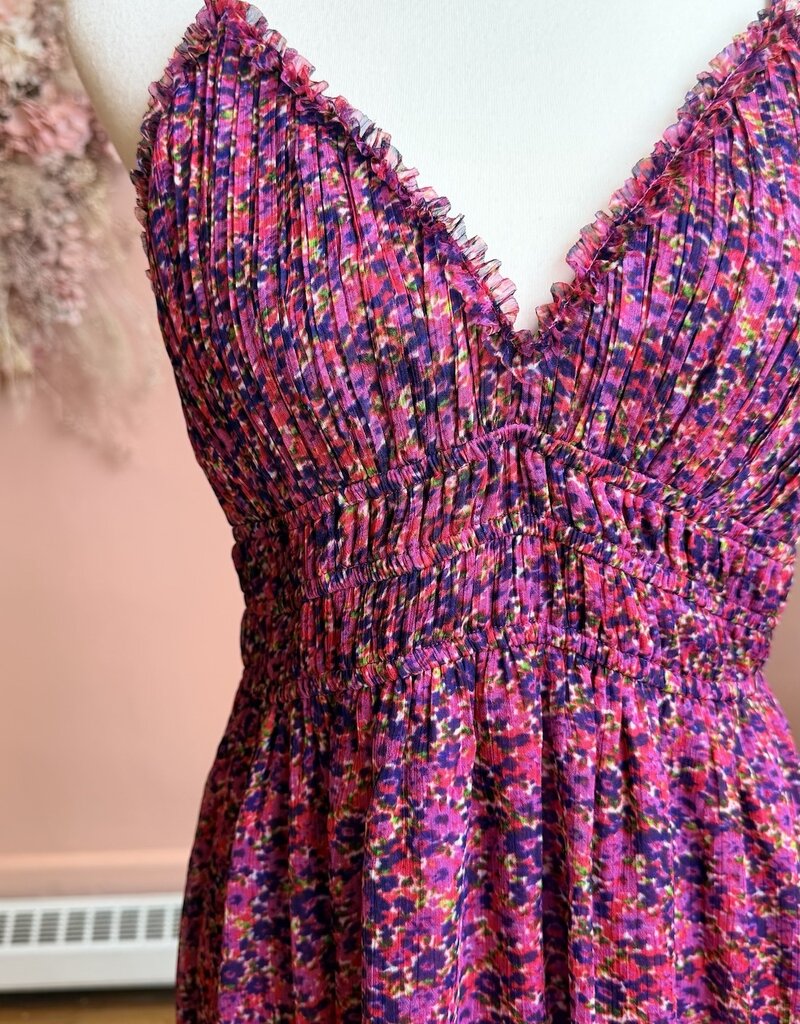 Lucy Paris Bindi Smocked Dress In Magenta Floral
