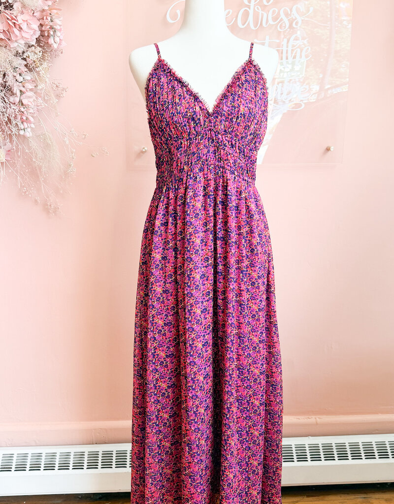 Lucy Paris Bindi Smocked Dress In Magenta Floral