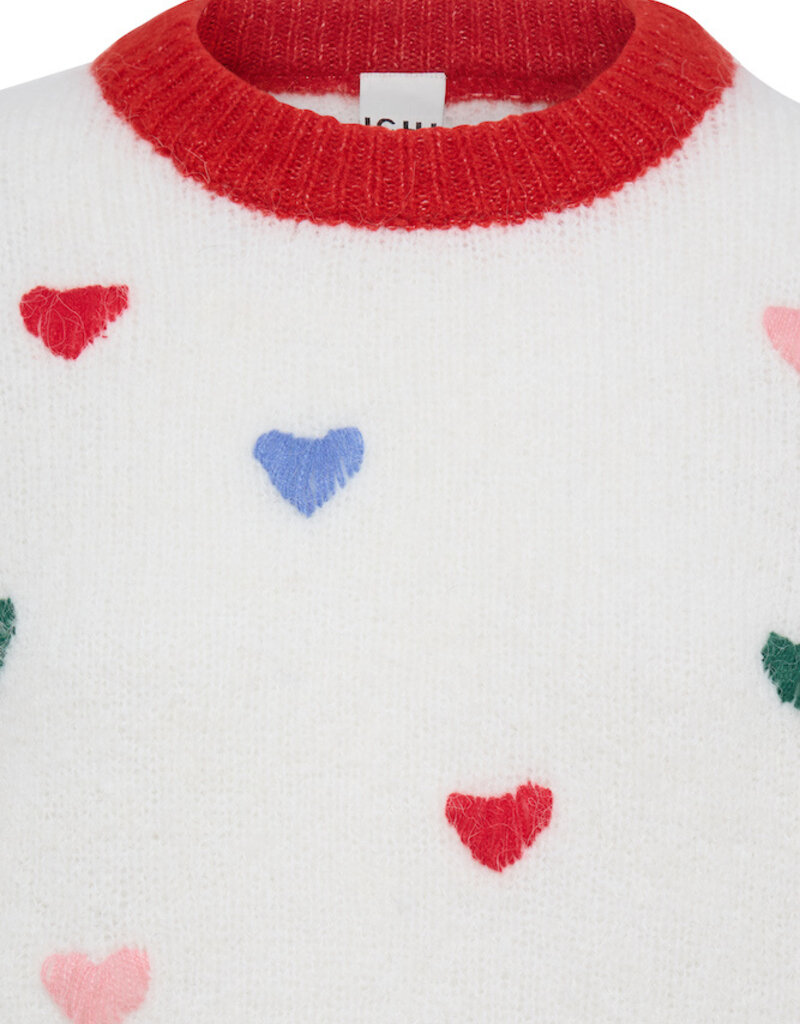 ICHI Bela Blue Puffy Heart Knit in Cloud Dancer