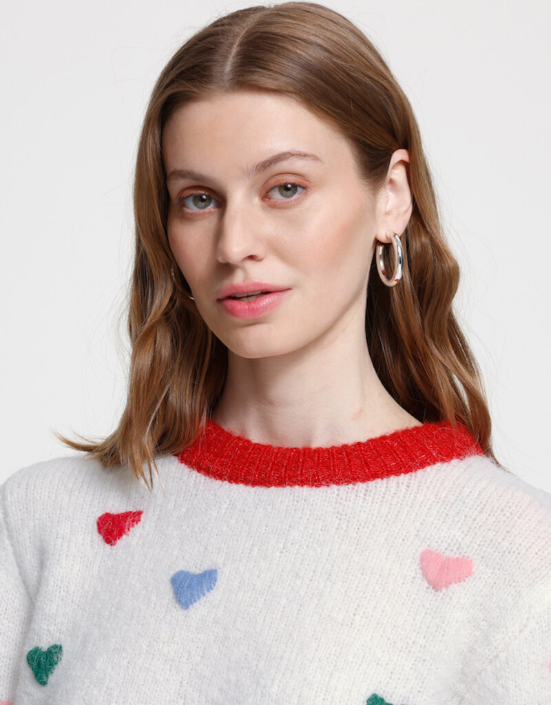 ICHI Bela Blue Puffy Heart Knit in Cloud Dancer