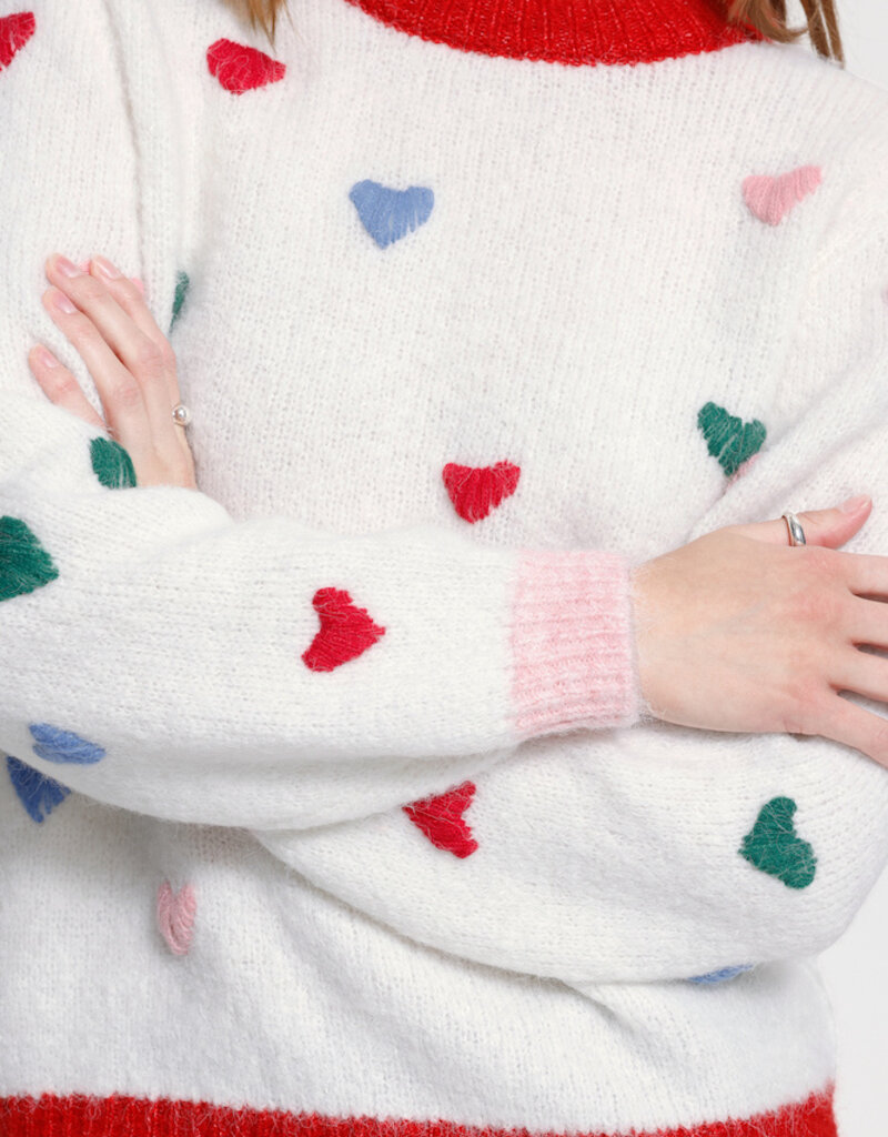 ICHI Bela Blue Puffy Heart Knit in Cloud Dancer