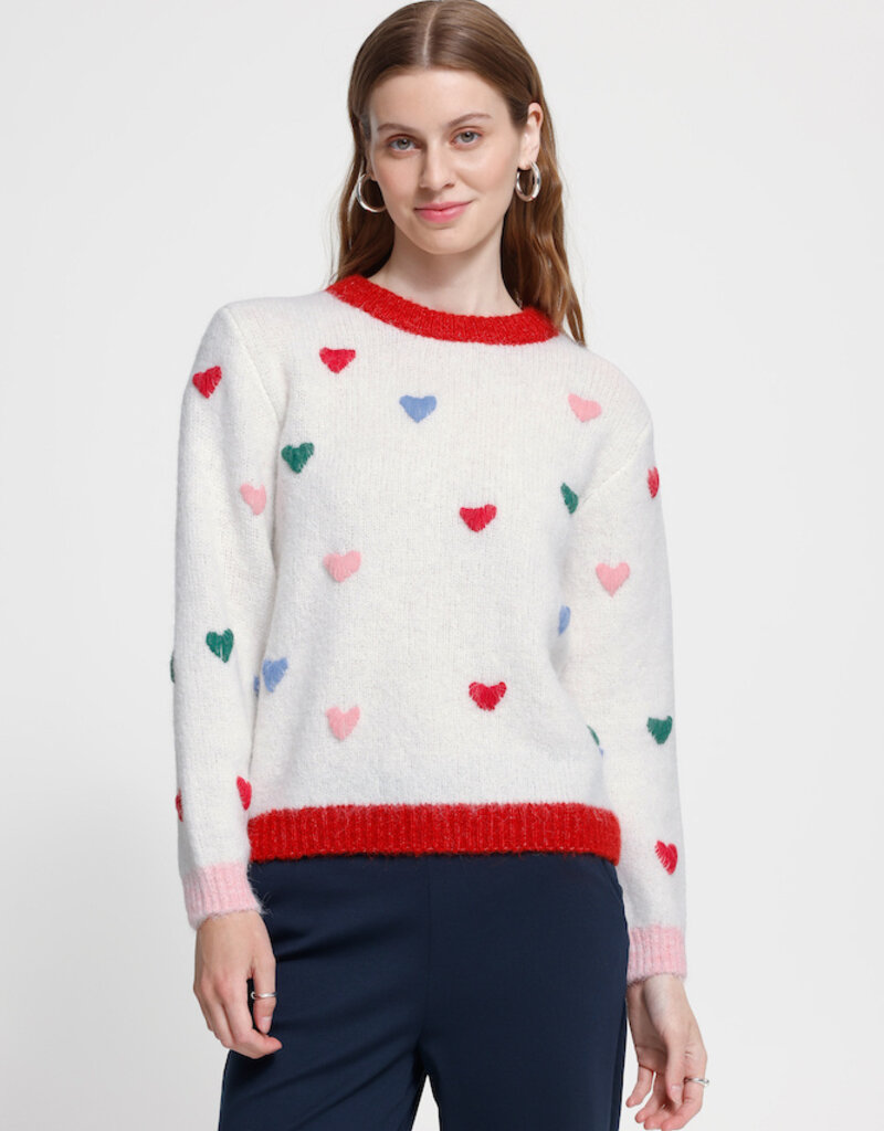 ICHI Bela Blue Puffy Heart Knit in Cloud Dancer