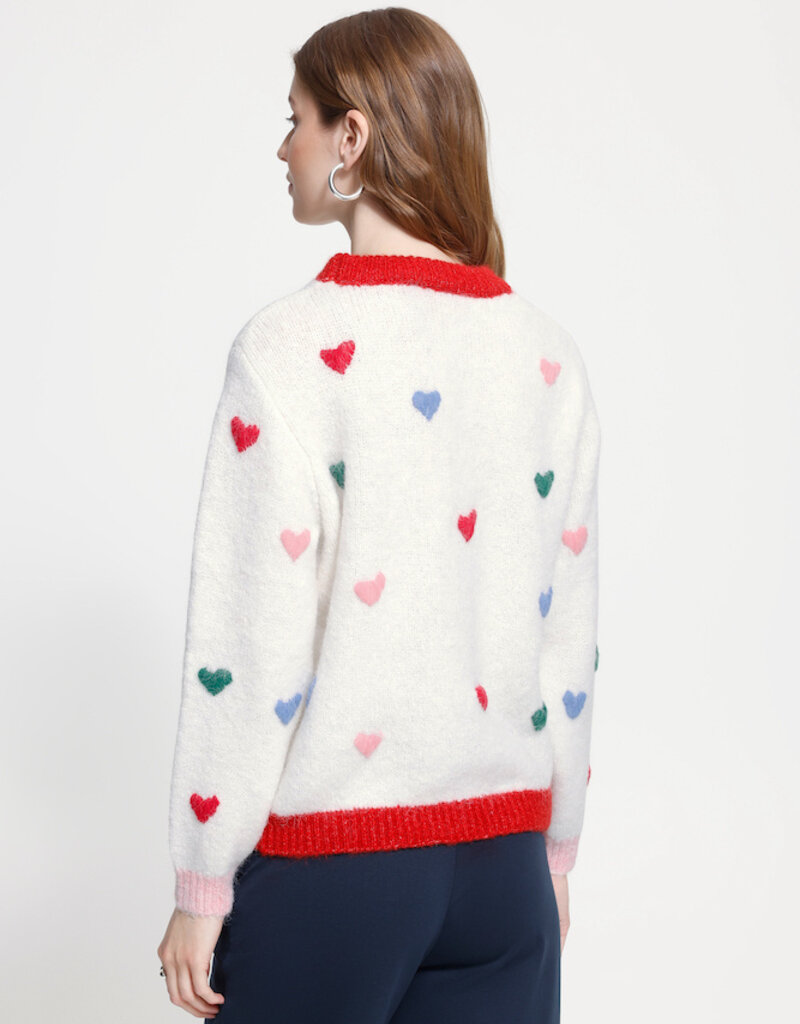 ICHI Bela Blue Puffy Heart Knit in Cloud Dancer