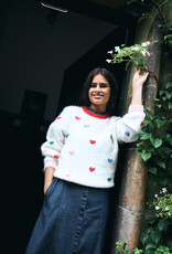 ICHI Bela Blue Puffy Heart Knit in Cloud Dancer
