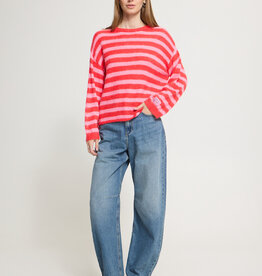 ICHI Red and Blush Striped Pullover