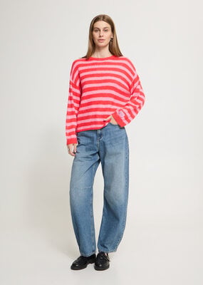 ICHI Red and Blush Striped Pullover