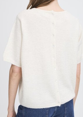 ICHI Kamara Reversible Button Up Knit in Cloud Dancer
