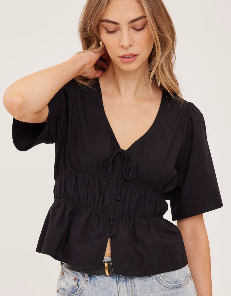 Gentle Fawn Iona Short Sleeve Tie Top in Black