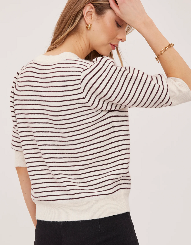 Gentle Fawn Hildi Knit Short Sleeve Cardigan in Fig Stripe