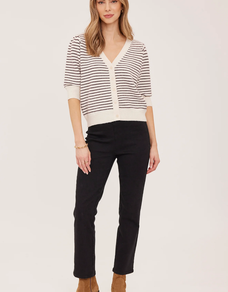 Gentle Fawn Hildi Knit Short Sleeve Cardigan in Fig Stripe