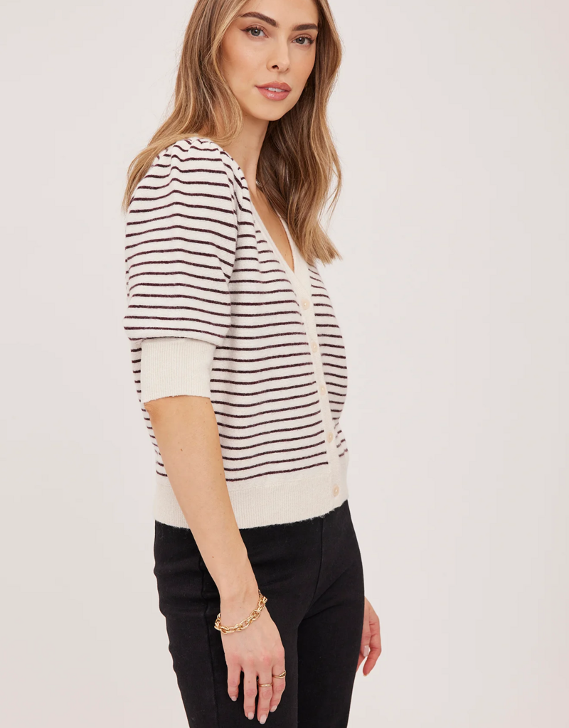 Gentle Fawn Hildi Knit Short Sleeve Cardigan in Fig Stripe