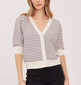 Gentle Fawn Hildi Knit Short Sleeve Cardigan in Fig Stripe