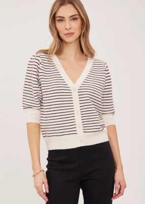 Gentle Fawn Hildi Knit Short Sleeve Cardigan in Fig Stripe