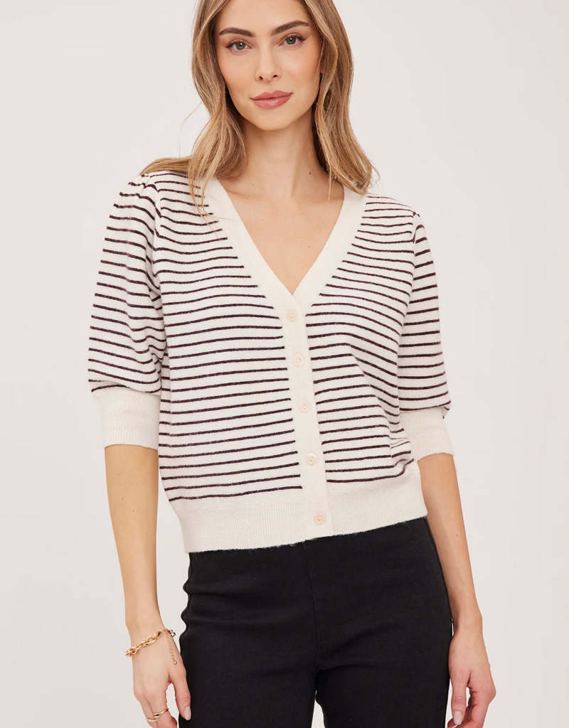 Gentle Fawn Hildi Knit Short Sleeve Cardigan in Fig Stripe
