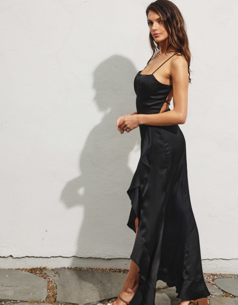 Dress Forum Brialynne Open Back Ruffled Maxi Dress in Black