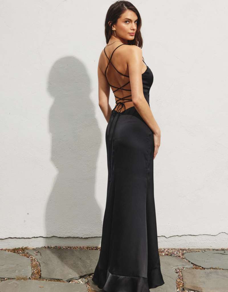 Dress Forum Brialynne Open Back Ruffled Maxi Dress in Black