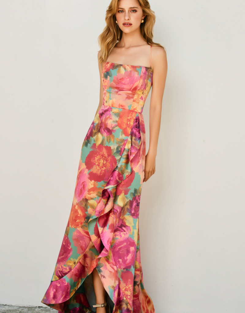 Dress Forum Brialynne Open Back Ruffled Maxi Dress in Fall Floral