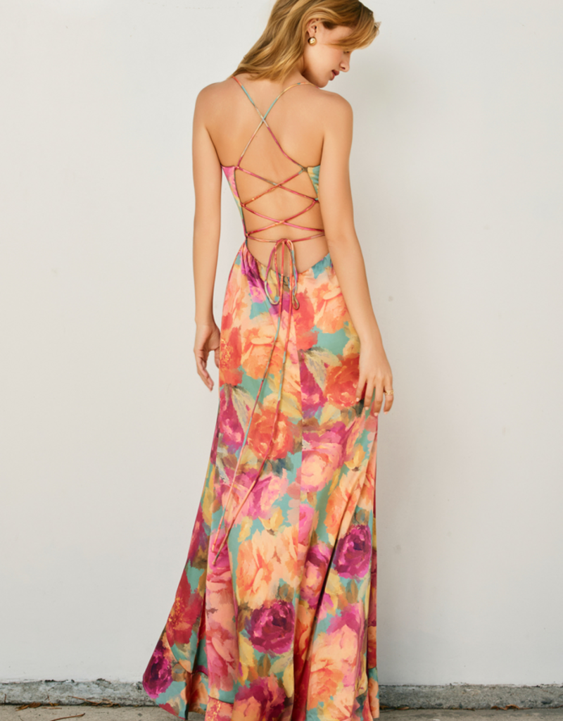Dress Forum Brialynne Open Back Ruffled Maxi Dress in Fall Floral