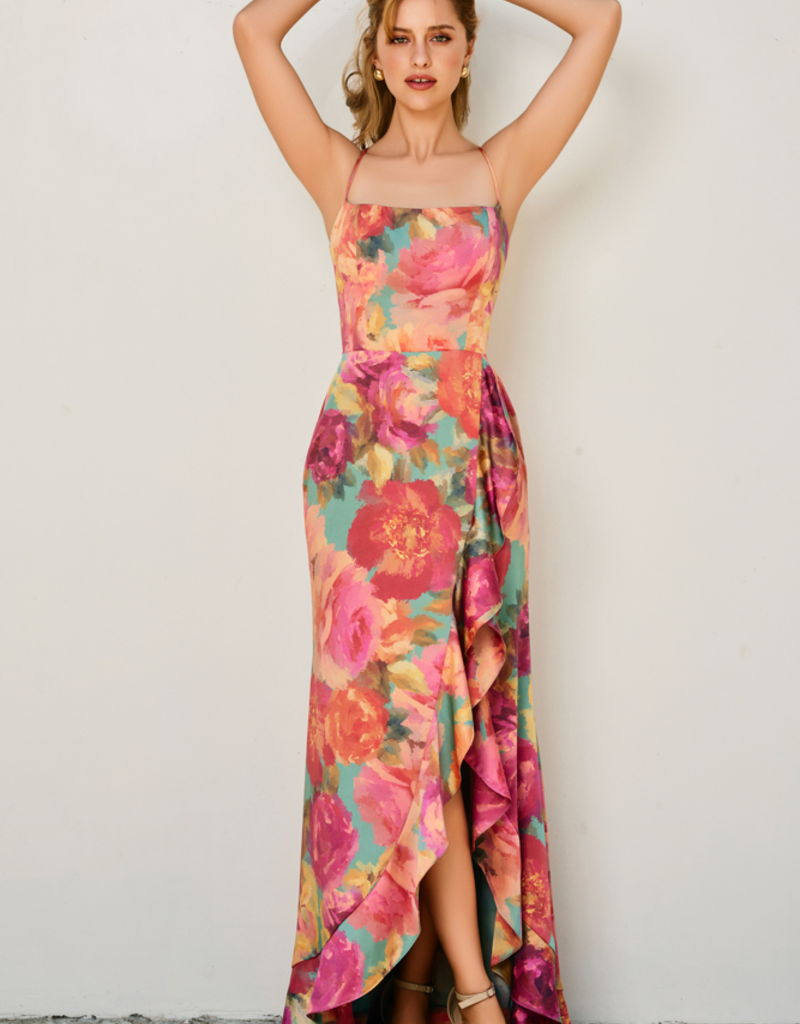 Dress Forum Brialynne Open Back Ruffled Maxi Dress in Fall Floral