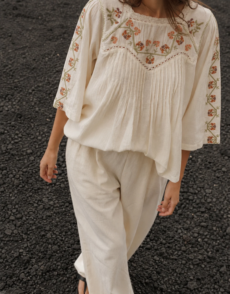 Indi and Cold Anita Floral Embroidered Blouse in Cream