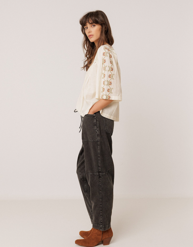 Indi and Cold Anita Floral Embroidered Blouse in Cream