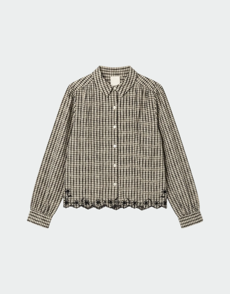 Indi and Cold Pongo Button Up Top With Embroidered Detail in Black and White Check