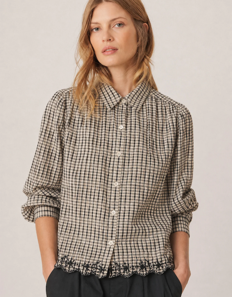 Indi and Cold Pongo Button Up Top With Embroidered Detail in Black and White Check