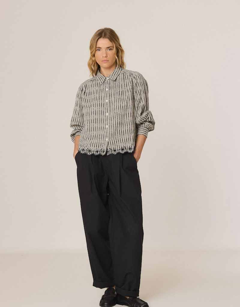 Indi and Cold Pongo Button Up Top With Embroidered Detail in Black and White Check