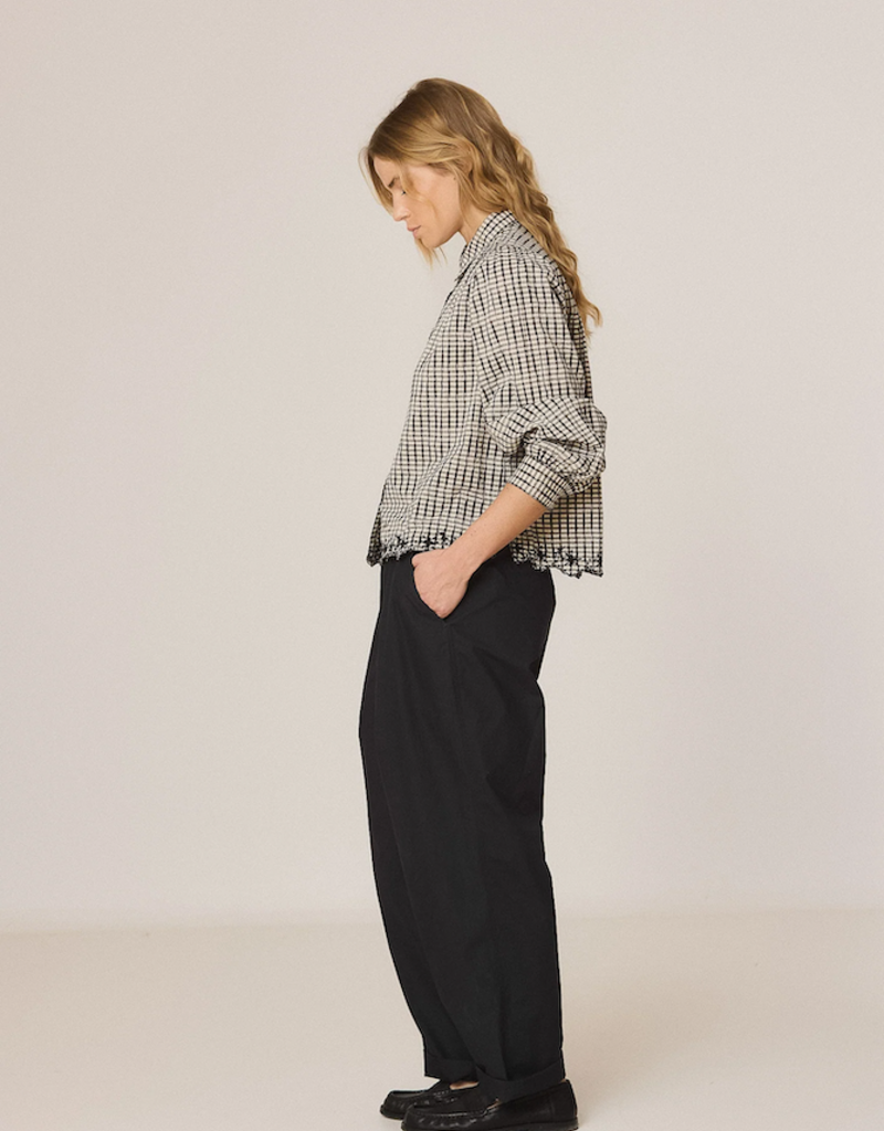 Indi and Cold Pongo Button Up Top With Embroidered Detail in Black and White Check