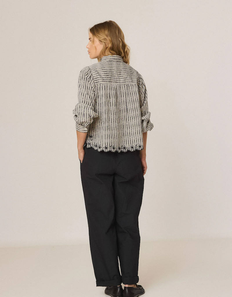 Indi and Cold Pongo Button Up Top With Embroidered Detail in Black and White Check