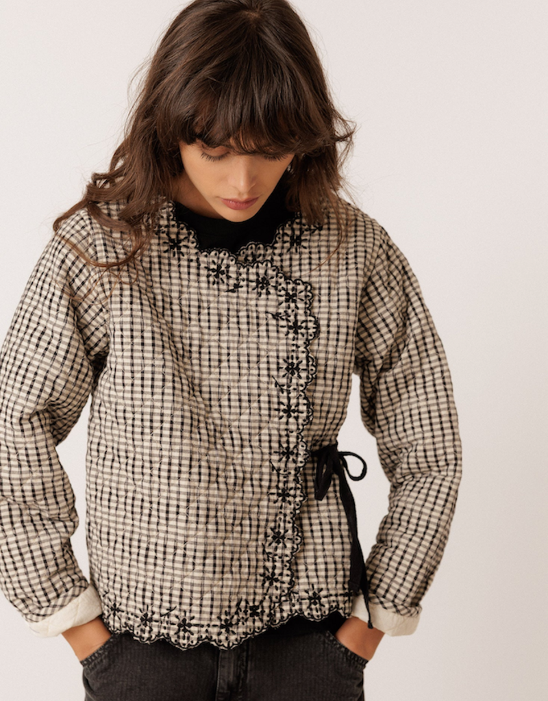 Indi and Cold Perdita Waist Tie Jacket in Black and White Check