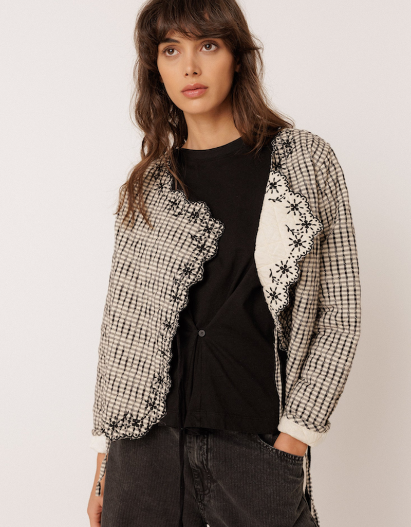 Indi and Cold Perdita Waist Tie Jacket in Black and White Check