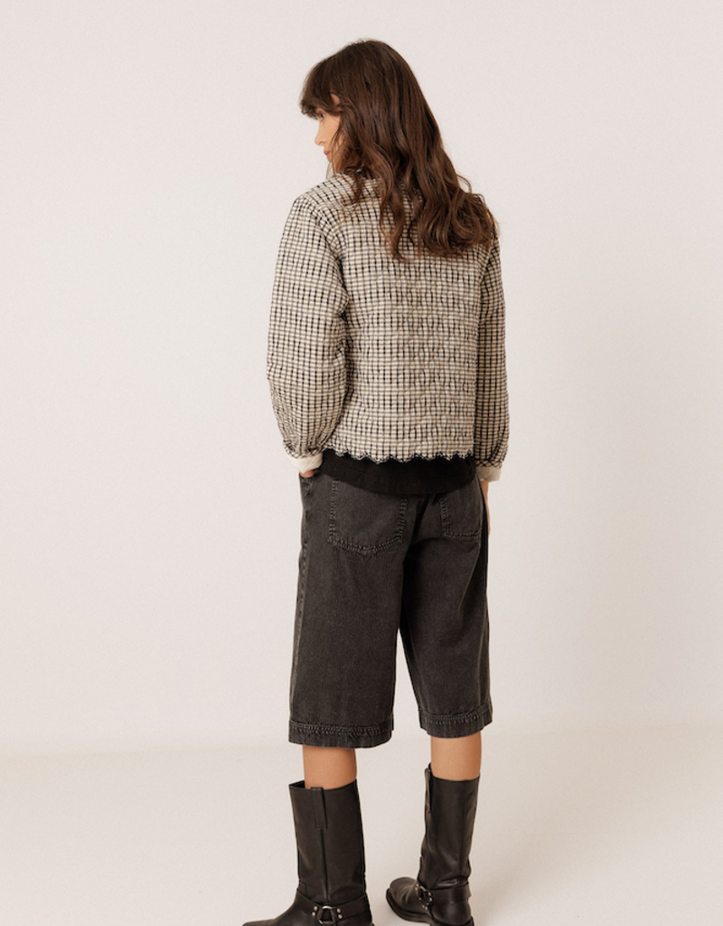 Indi and Cold Perdita Waist Tie Jacket in Black and White Check