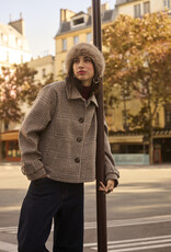 Cream Georg Short Coat in Grey Check