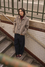 Cream Georg Short Coat in Grey Check