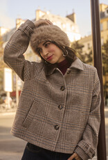 Cream Georg Short Coat in Grey Check
