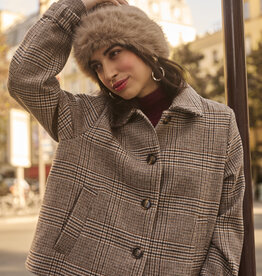 Cream Georg Short Coat in Grey Check