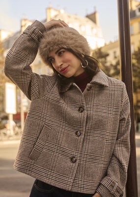 Cream Georg Short Coat in Grey Check