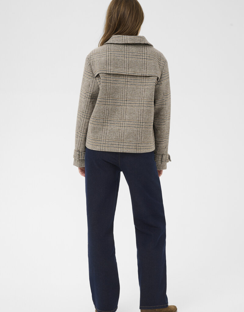 Cream Georg Short Coat in Grey Check