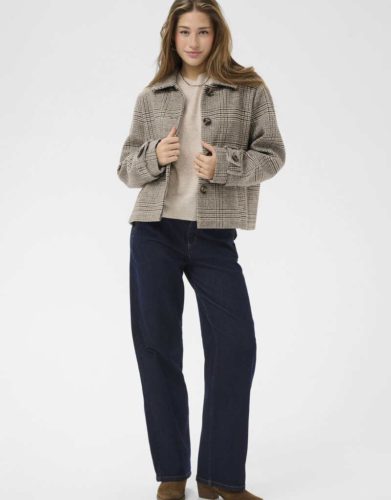 Cream Georg Short Coat in Grey Check