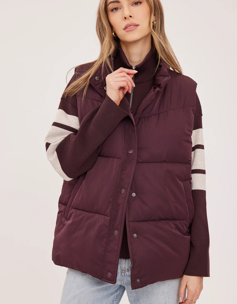 Gentle Fawn Shiloh Puffer Vest in Fig Burgundy