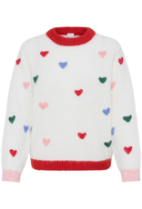 ICHI Bela Blue Puffy Heart Knit in Cloud Dancer