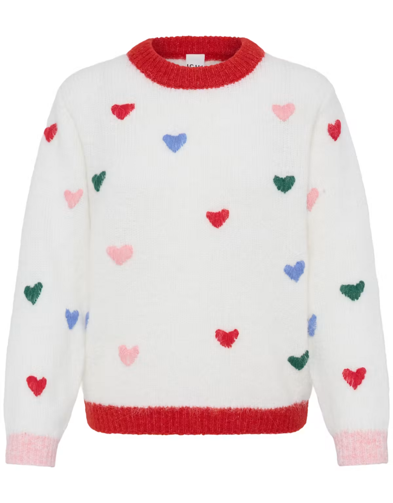 ICHI Bela Blue Puffy Heart Knit in Cloud Dancer