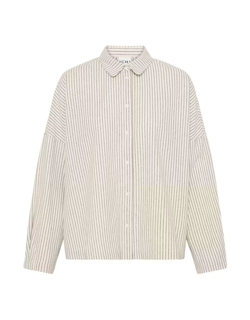 ICHI Tamanna Button up in Coffee-Birch Stripe