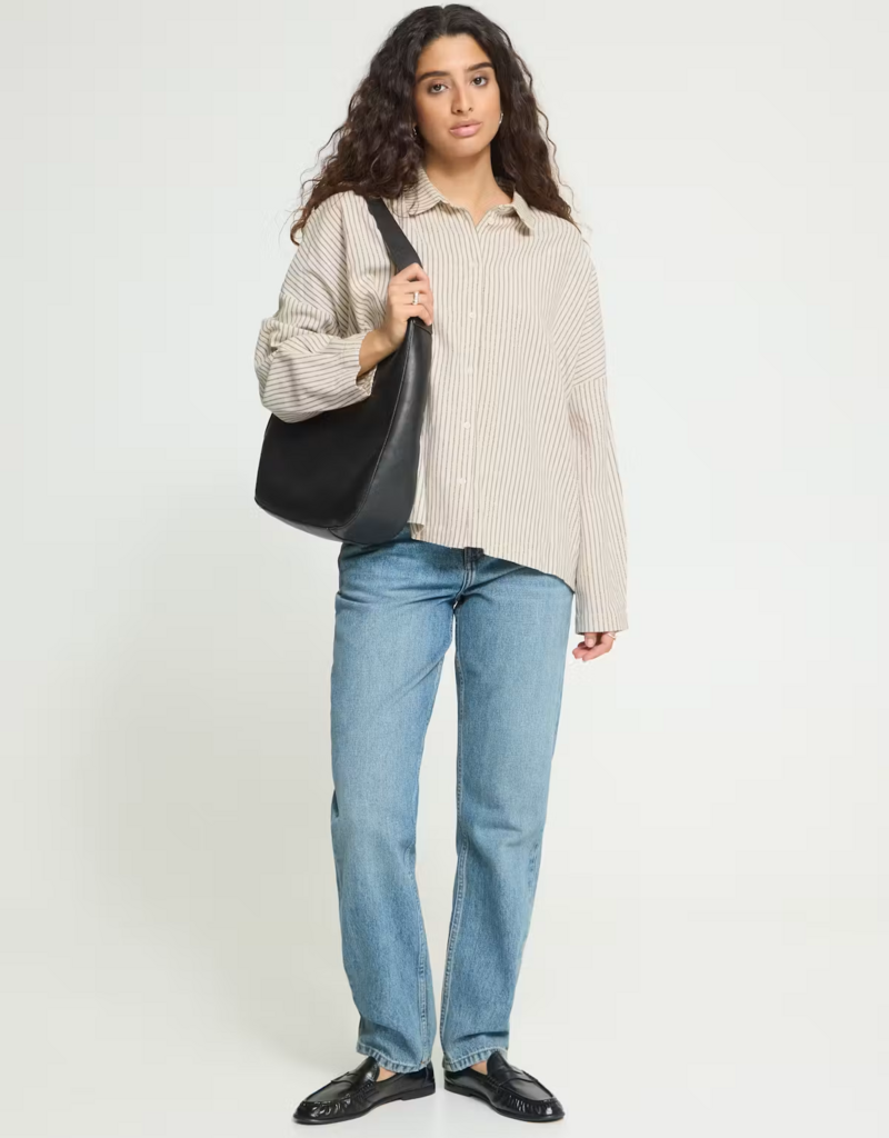 ICHI Tamanna Button up in Coffee-Birch Stripe