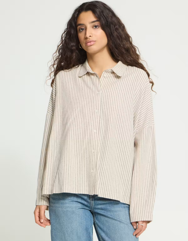 ICHI Tamanna Button up in Coffee-Birch Stripe