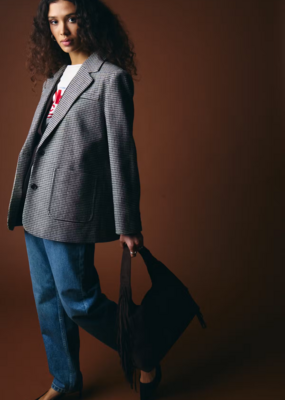 ICHI Lubana Blazer in Grey Houndstooth Check