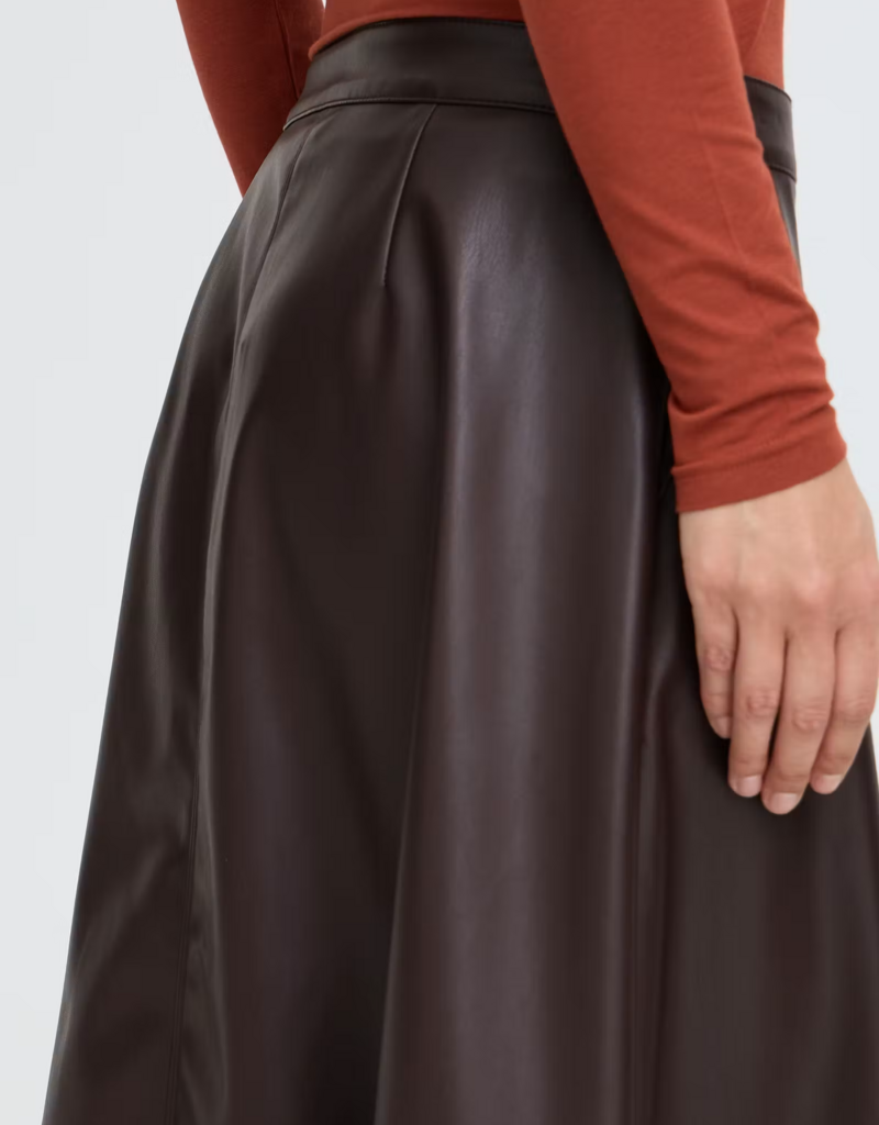 B.Young Daja Midi Pleather Skirt in Java Brown