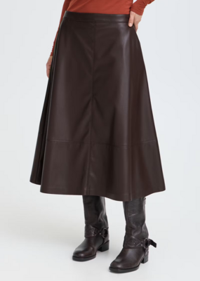 B.Young Daja Midi Pleather Skirt in Java Brown