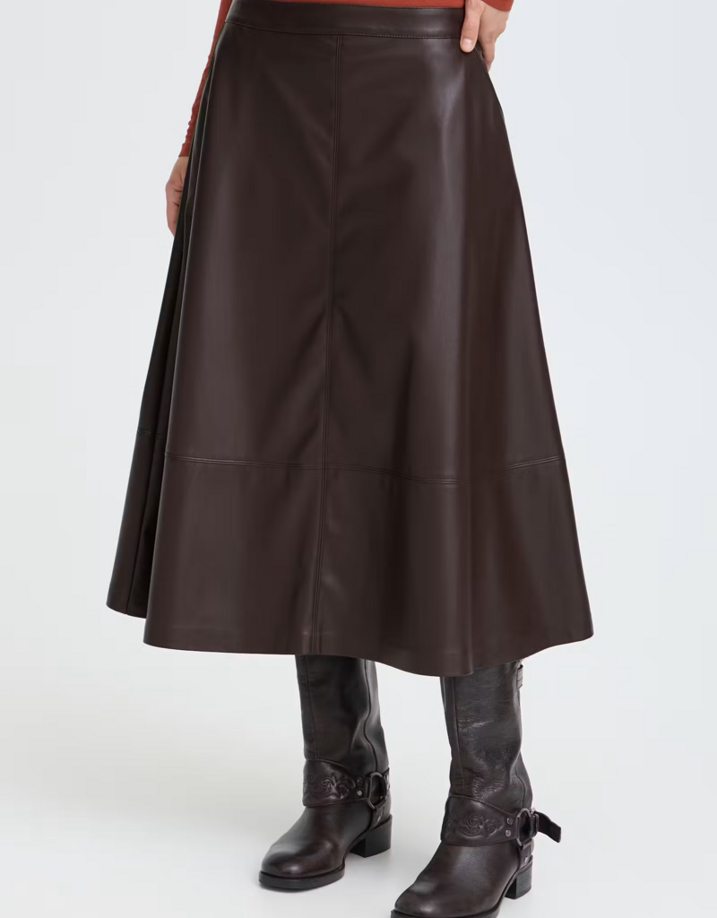 B.Young Daja Midi Pleather Skirt in Java Brown